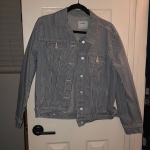 Old Navy Blue and White Railroad Striped Jean Jacket